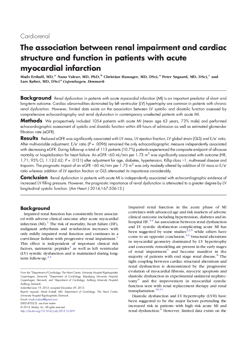 The association between renal impairment and cardiac structure and function in patients with acute myocardial infarction