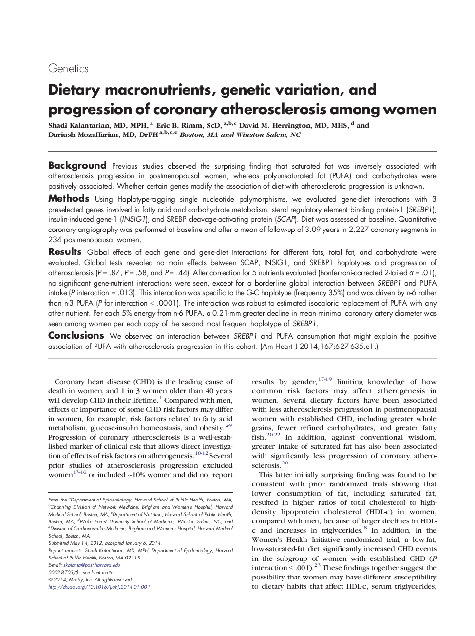 Dietary macronutrients, genetic variation, and progression of coronary atherosclerosis among women