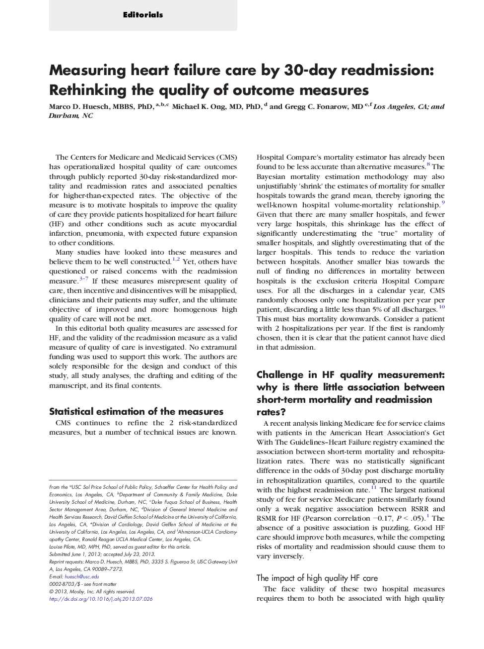 Measuring heart failure care by 30-day readmission: Rethinking the quality of outcome measures