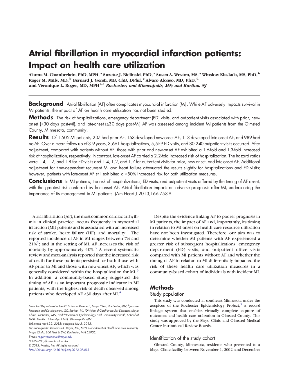 Atrial fibrillation in myocardial infarction patients: Impact on health care utilization