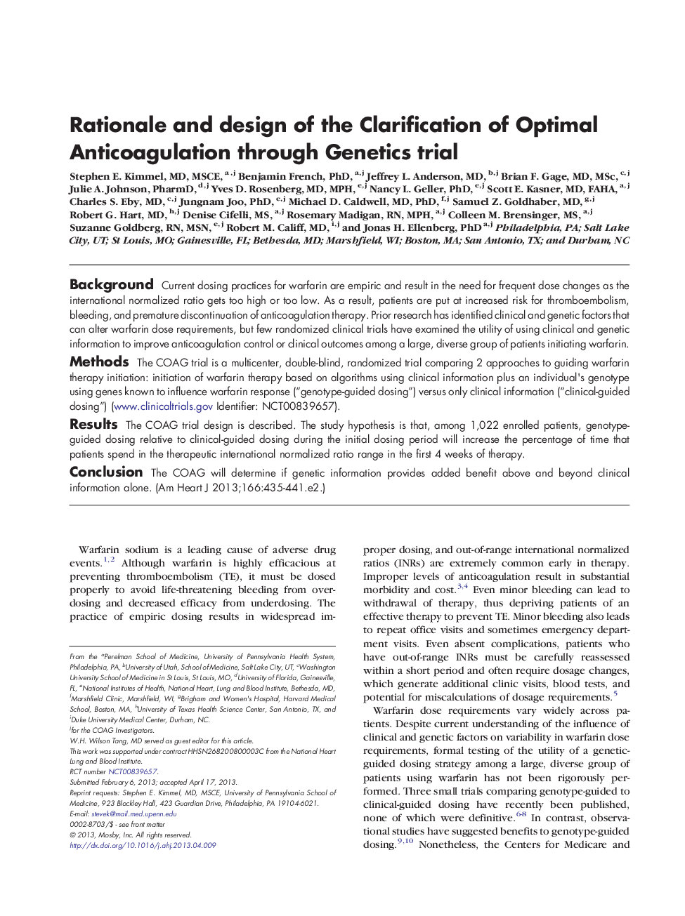 Rationale and design of the Clarification of Optimal Anticoagulation through Genetics trial