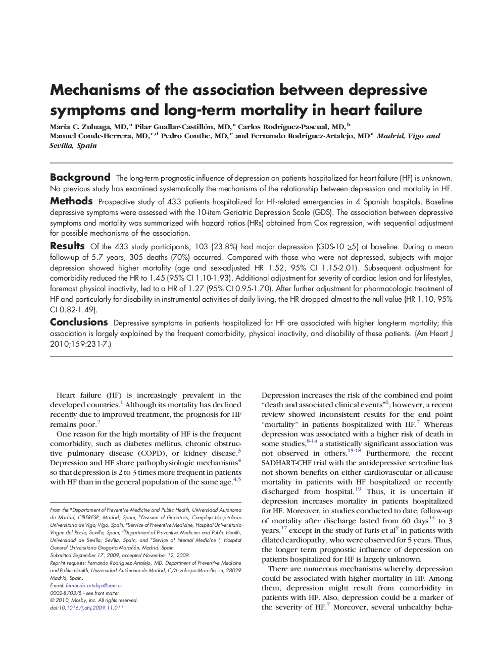 Mechanisms of the association between depressive symptoms and long-term mortality in heart failure