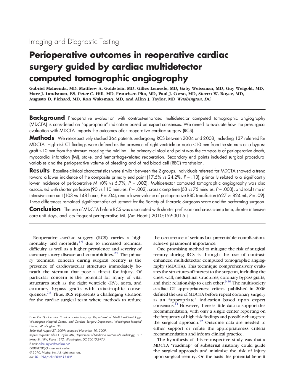 Perioperative outcomes in reoperative cardiac surgery guided by cardiac multidetector computed tomographic angiography