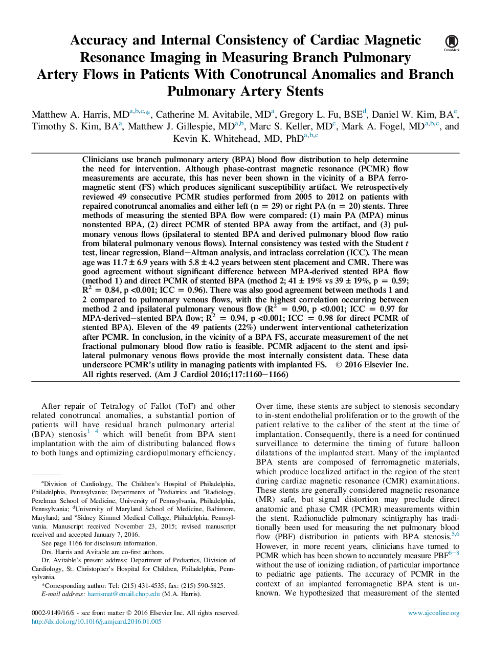 تصدیق بیماری قلب مادرزادی و صحت داخلی تصویربرداری رزونانس مغزی در جریان شریان ریوی شعاعی در بیماران مبتلا به ناهنجاری های کانوترومونیک و استنت های شریانی ریه 