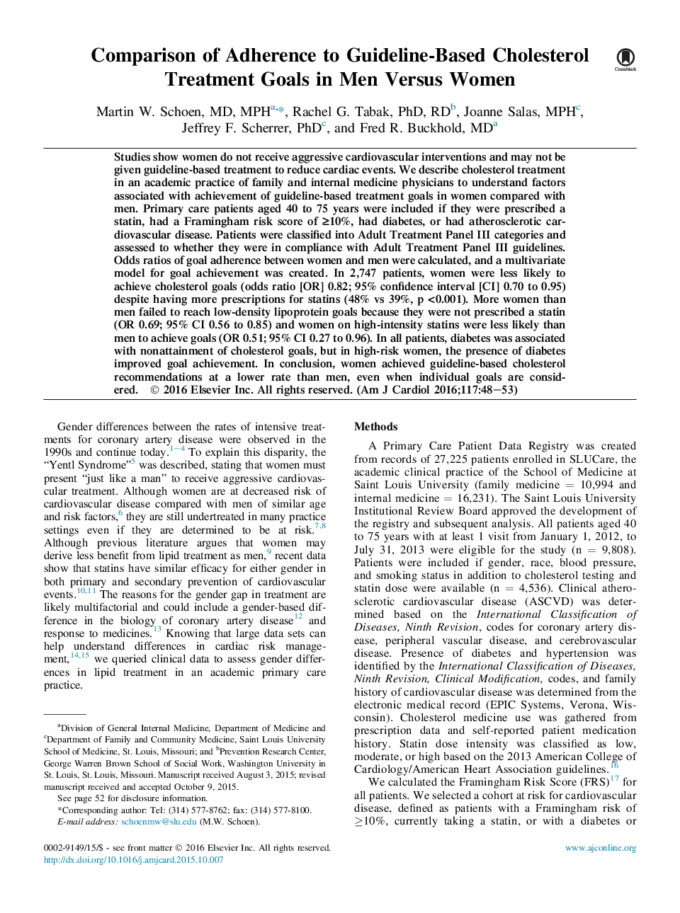 مقایسۀ قلب و عروق پیشگیرانه در پی بردن به اهداف درمان کلسترول مبتنی بر قاعده در مردان در برابر زنان 