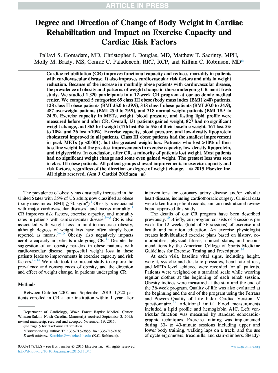 Degree and Direction of Change of Body Weight in Cardiac Rehabilitation and Impact on Exercise Capacity and Cardiac Risk Factors
