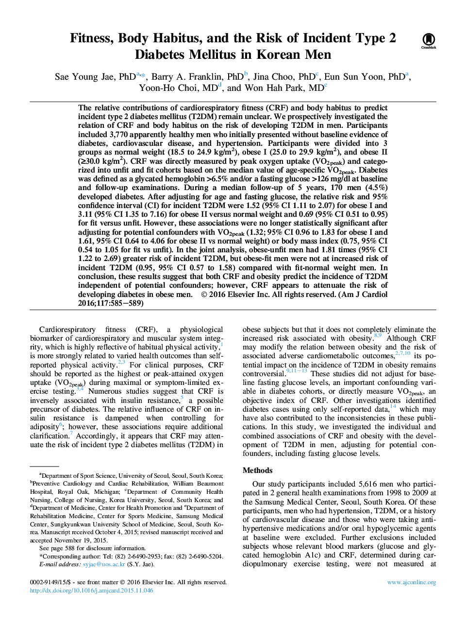 Preventive CardiologyFitness, Body Habitus, and the Risk of Incident Type 2 Diabetes Mellitus in Korean Men
