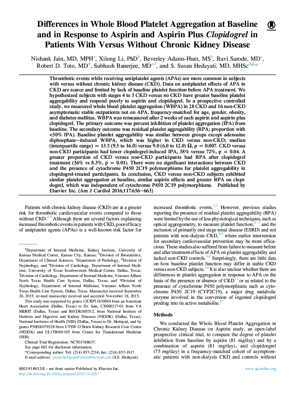 Differences in Whole Blood Platelet Aggregation at Baseline and in Response to Aspirin and Aspirin Plus Clopidogrel in Patients With Versus Without Chronic Kidney Disease