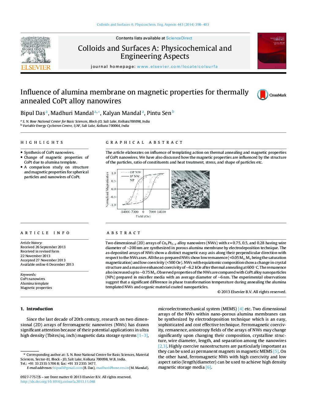 Influence of alumina membrane on magnetic properties for thermally annealed CoPt alloy nanowires