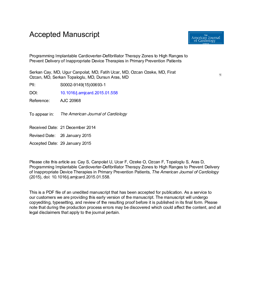 Programming Implantable Cardioverter-Defibrillator Therapy Zones to High Ranges to Prevent Delivery of Inappropriate Device Therapies in Patients With Primary Prevention: Results from the RISSY-ICD (Reduction of Inappropriate ShockS bY InCreaseD zones) tr