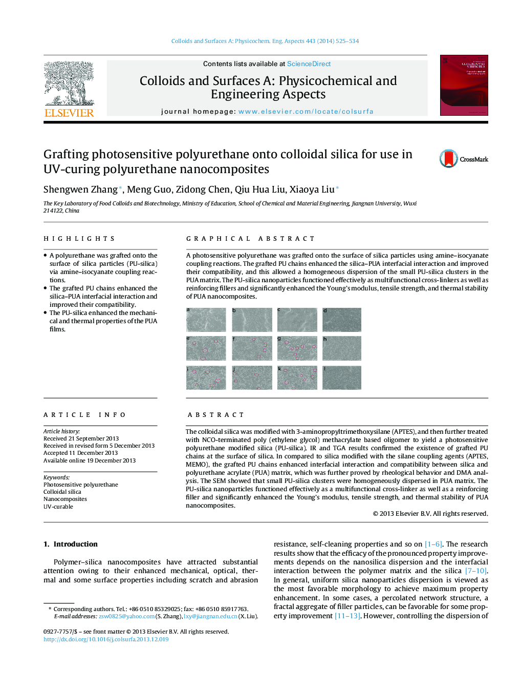 Grafting photosensitive polyurethane onto colloidal silica for use in UV-curing polyurethane nanocomposites