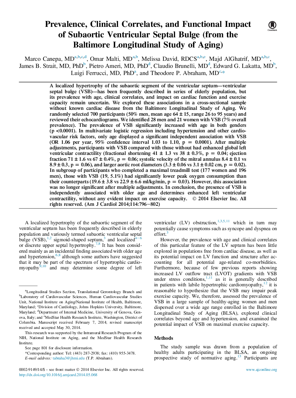 شیوع، همبستگی بالینی و تأثیر عملکردی بطن چپ بطنی ساب آئورت (از مطالعه طولی پیری بالتیمور) 