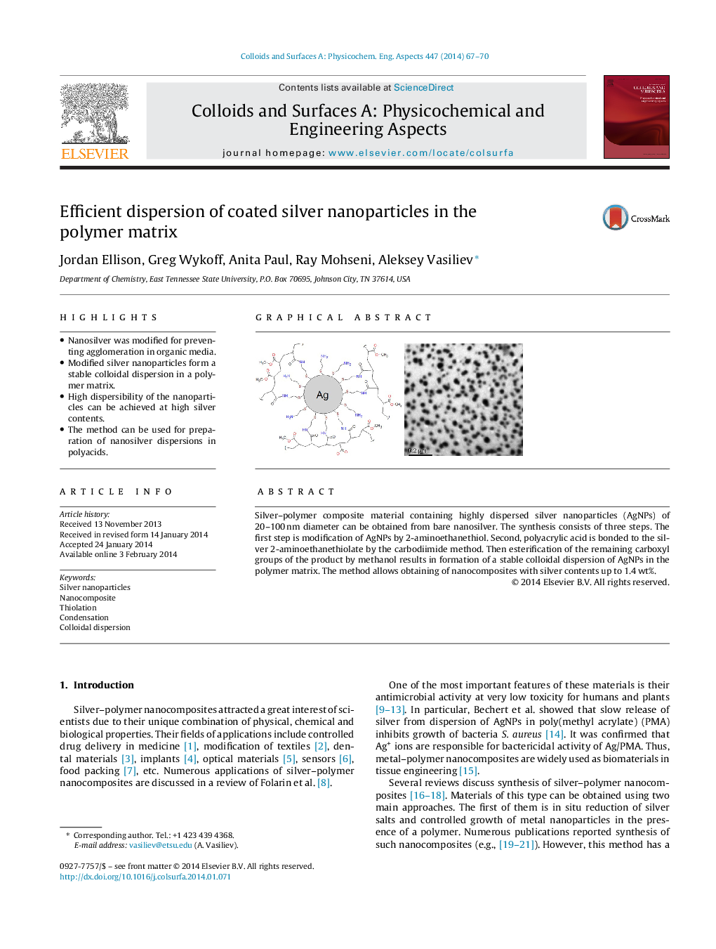 Efficient dispersion of coated silver nanoparticles in the polymer matrix