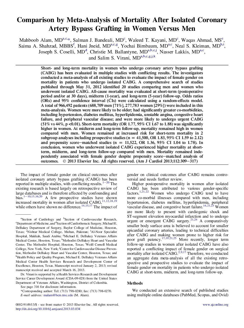 بیماری عروق کرونر در مقایسه با متاآنالیز مرگ و میر پس از پیوند عروق کرونر جدا شده در زنان در برابر مردان 