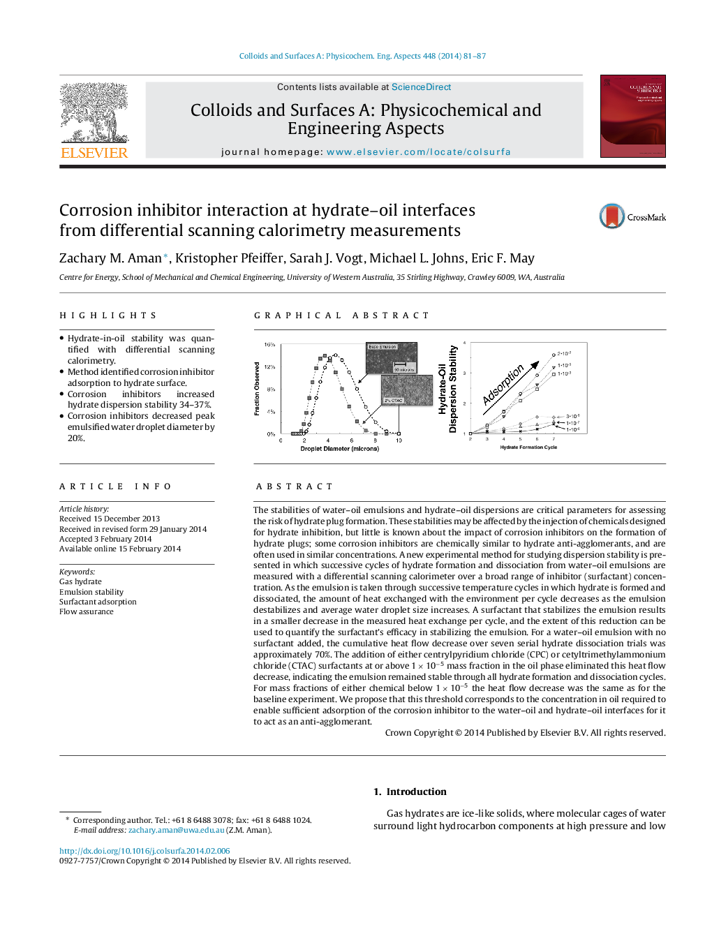 Corrosion inhibitor interaction at hydrate-oil interfaces from differential scanning calorimetry measurements