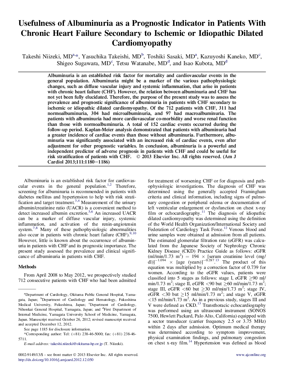 مفید بودن آلبومینوری به عنوان شاخص پیشآگهی در بیماران مبتلا به نارسایی مزمن کلیه به بیماری قلبی عروقی و یا ای دیوپاتیک 