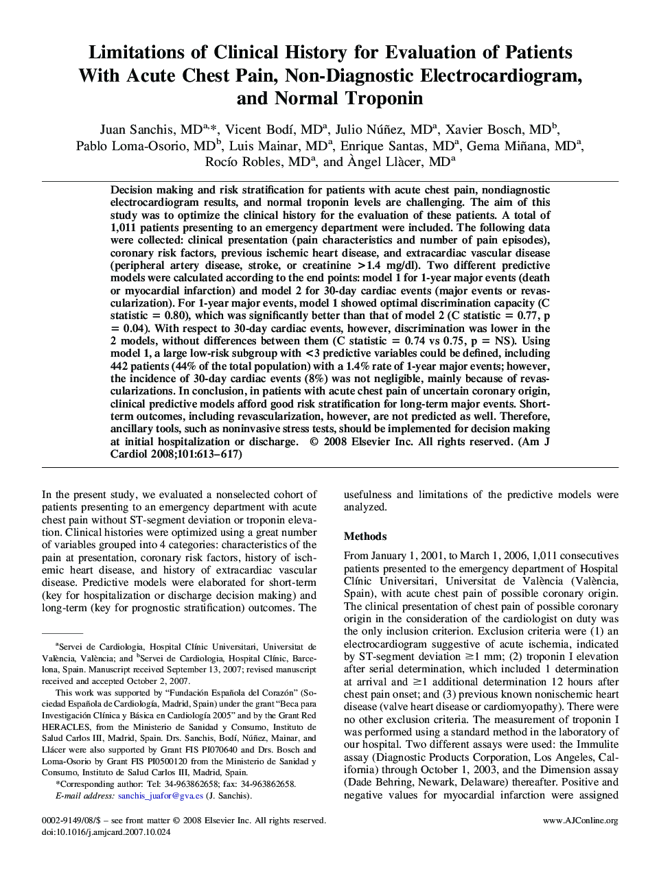 عکس صفحه اول مقاله: Limitations of Clinical History for Evaluation of Patients With Acute Chest Pain, Non-Diagnostic Electrocardiogram, and Normal Troponin Limitations of Clinical History for Evaluation of Patients With Acute Chest Pain, Non-Diagnostic Electrocardiogram, and Normal Troponin