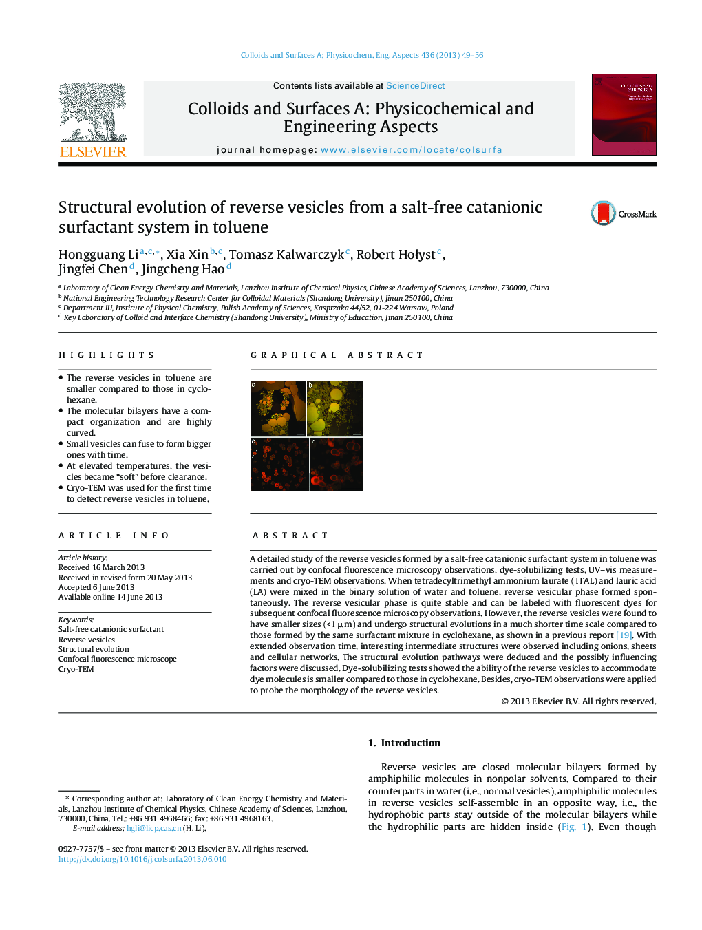 Structural evolution of reverse vesicles from a salt-free catanionic surfactant system in toluene