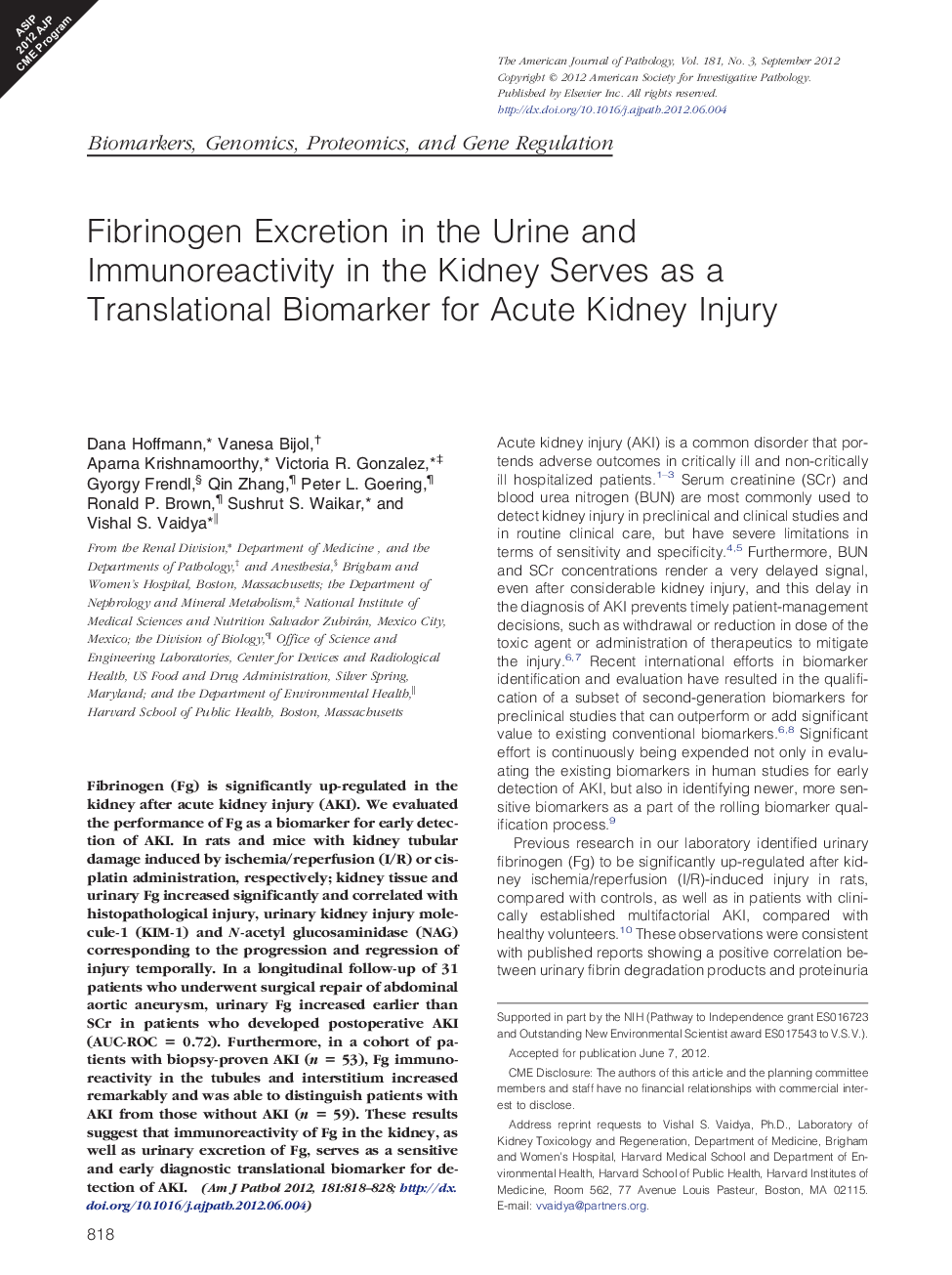 Fibrinogen Excretion in the Urine and Immunoreactivity in the Kidney Serves as a Translational Biomarker for Acute Kidney Injury