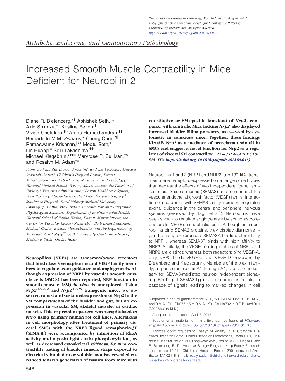 Increased Smooth Muscle Contractility in Mice Deficient for Neuropilin 2