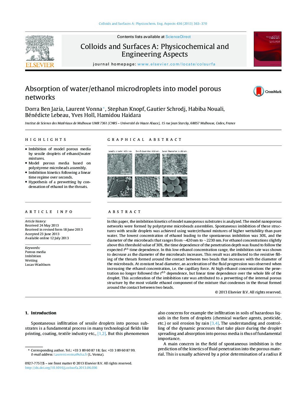 Absorption of water/ethanol microdroplets into model porous networks