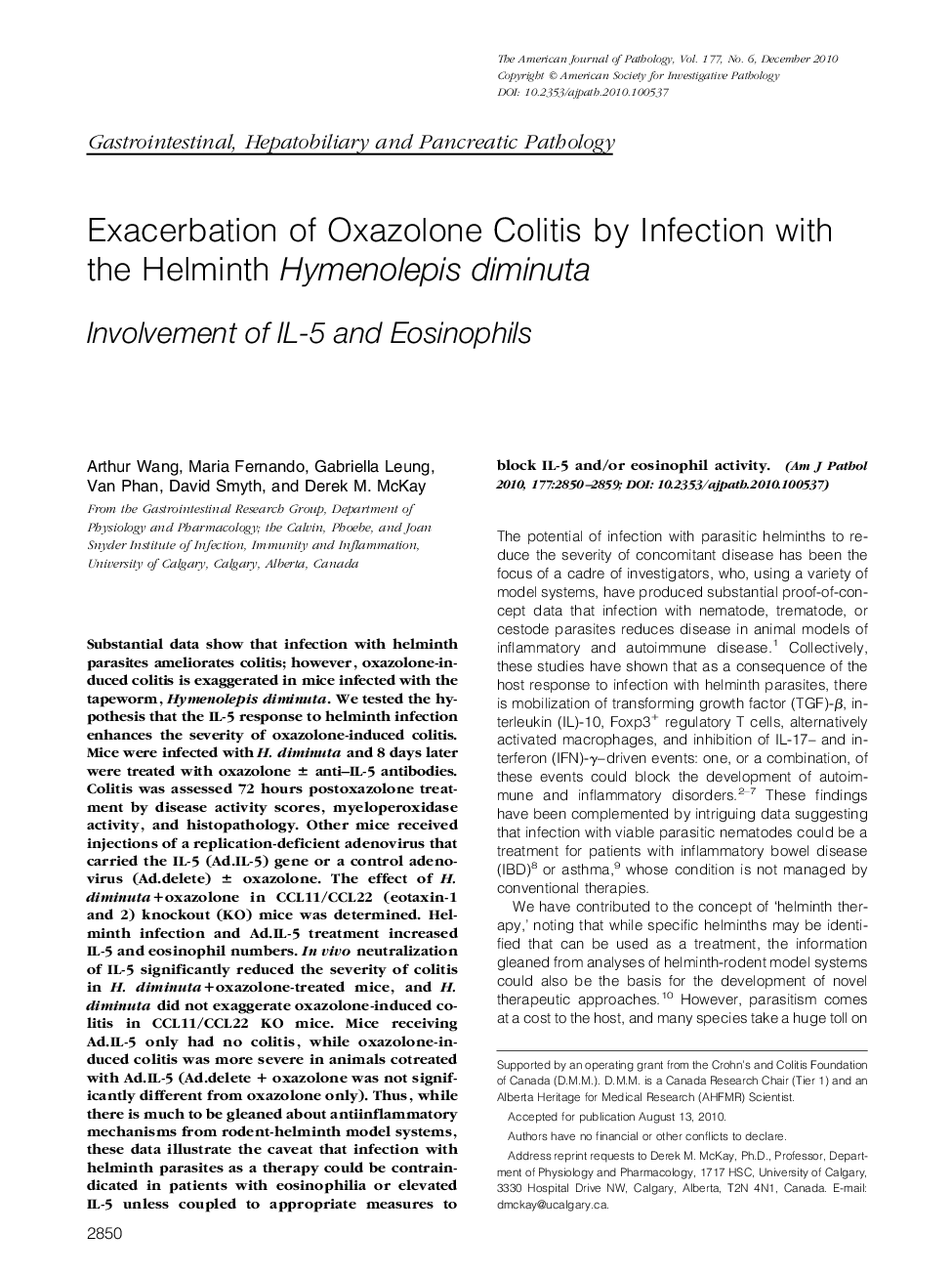 Exacerbation of Oxazolone Colitis by Infection with the Helminth Hymenolepis diminuta: Involvement of IL-5 and Eosinophils