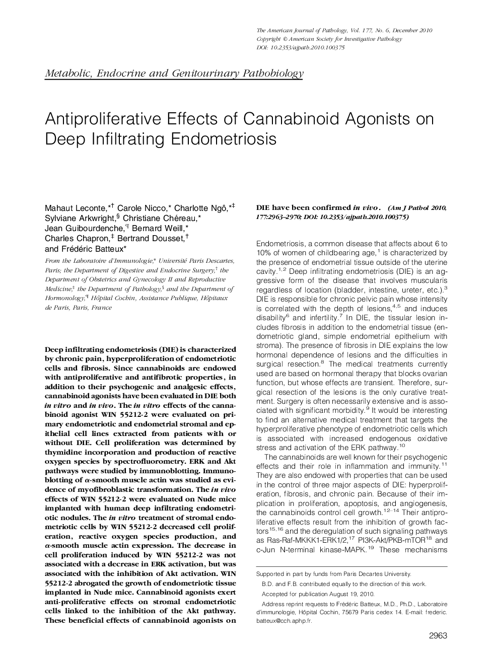 Regular ArticlesAntiproliferative Effects of Cannabinoid Agonists on Deep Infiltrating Endometriosis