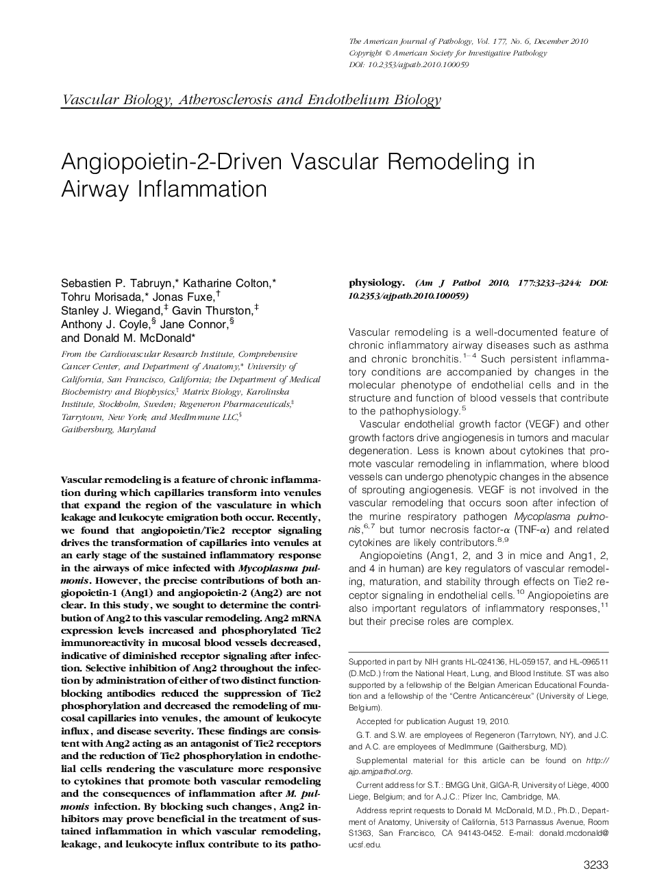 Regular ArticlesAngiopoietin-2-Driven Vascular Remodeling in Airway Inflammation