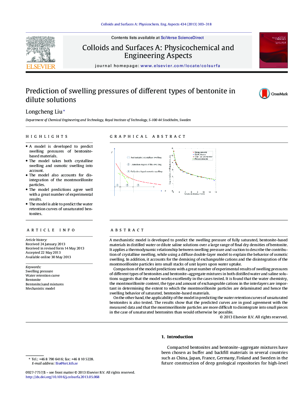 Prediction of swelling pressures of different types of bentonite in dilute solutions