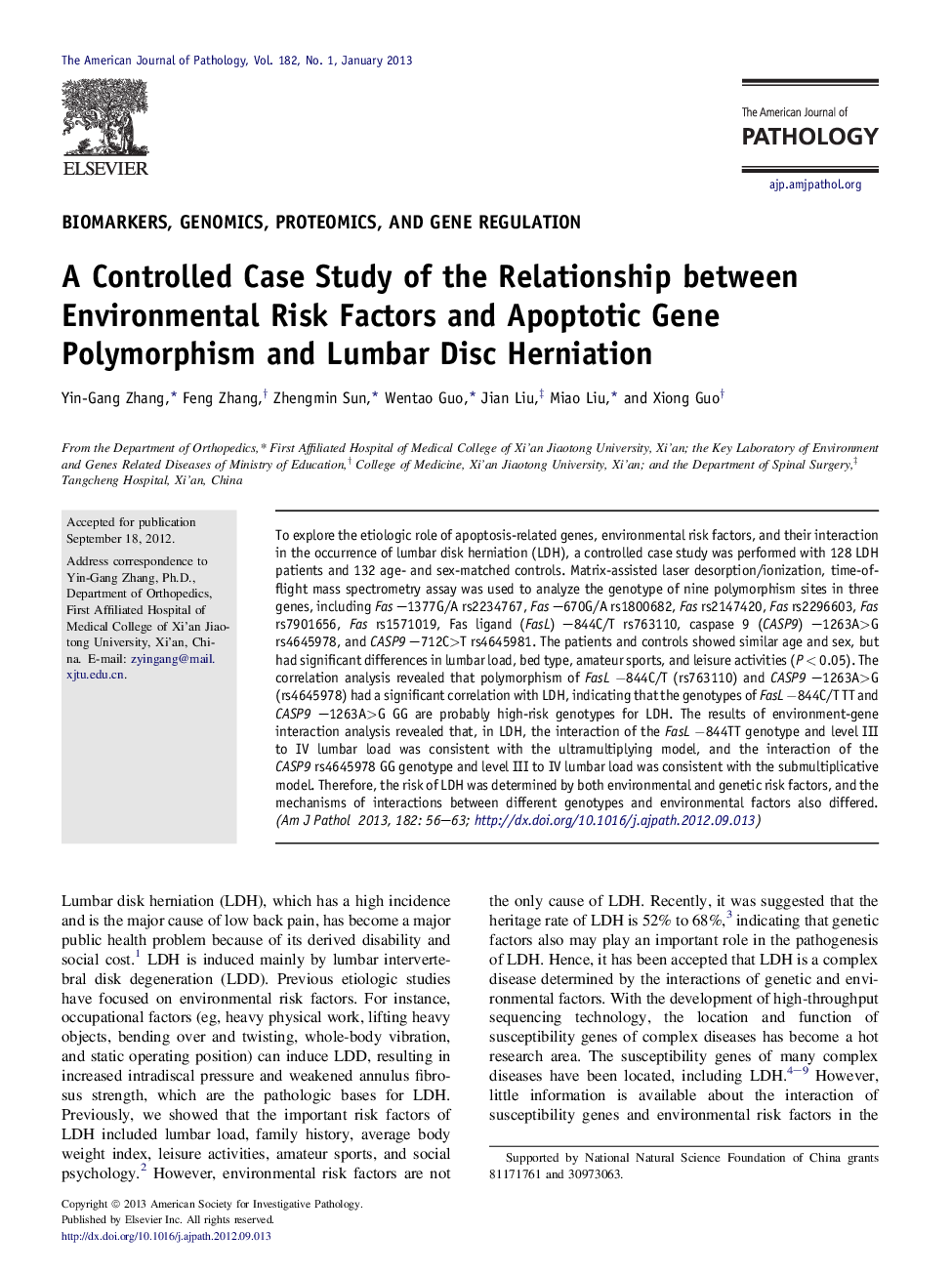 A Controlled Case Study of the Relationship between Environmental Risk Factors and Apoptotic Gene Polymorphism and Lumbar Disc Herniation