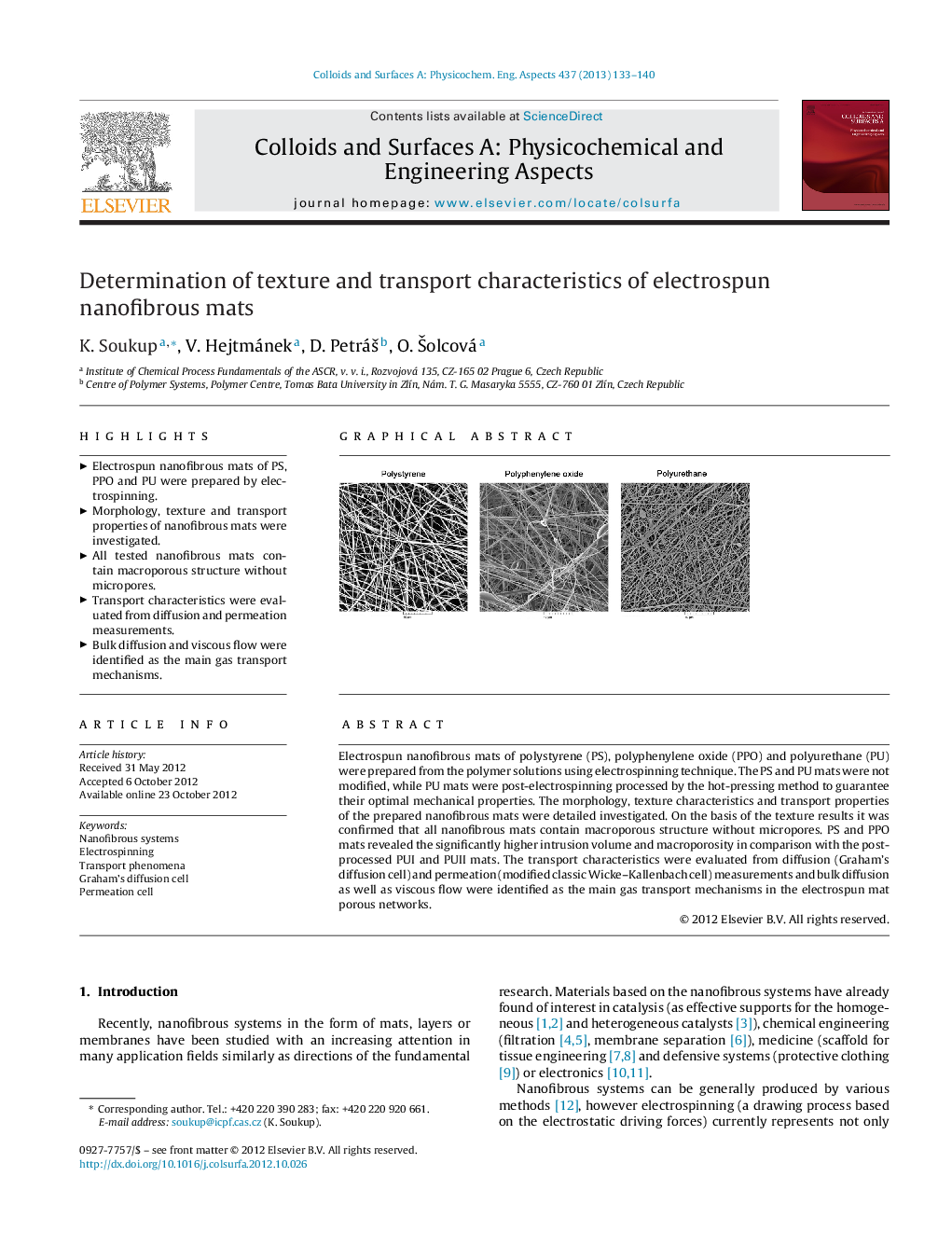 Determination of texture and transport characteristics of electrospun nanofibrous mats