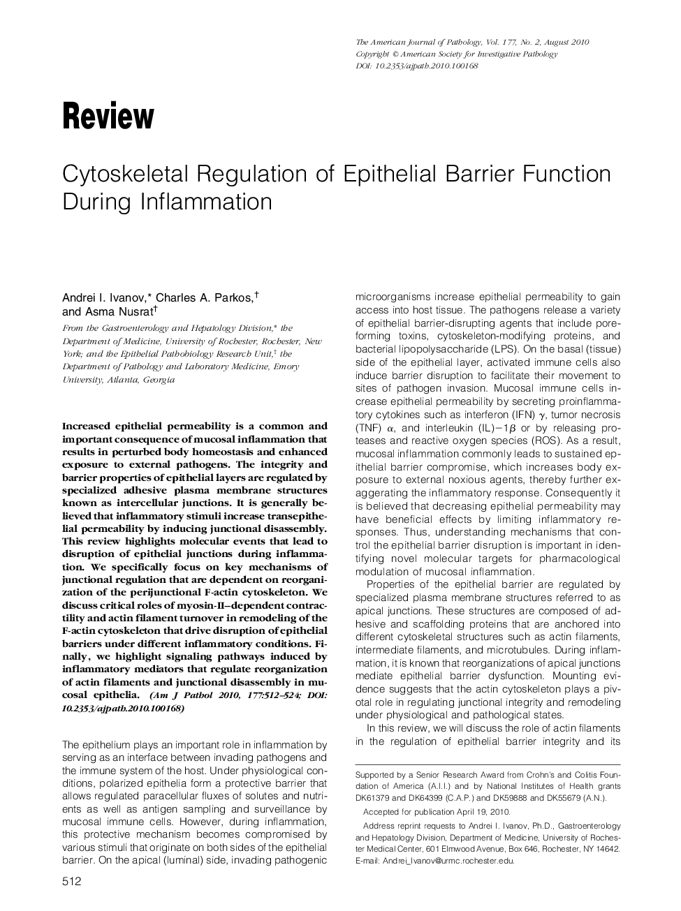 ReviewCytoskeletal Regulation of Epithelial Barrier Function During Inflammation