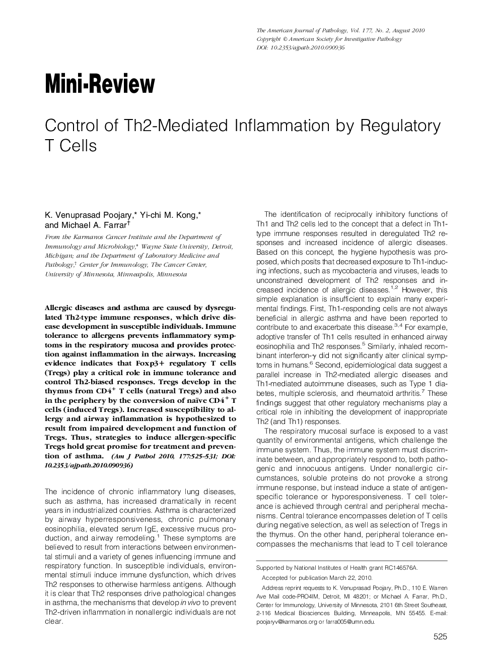 Control of Th2-Mediated Inflammation by Regulatory T Cells