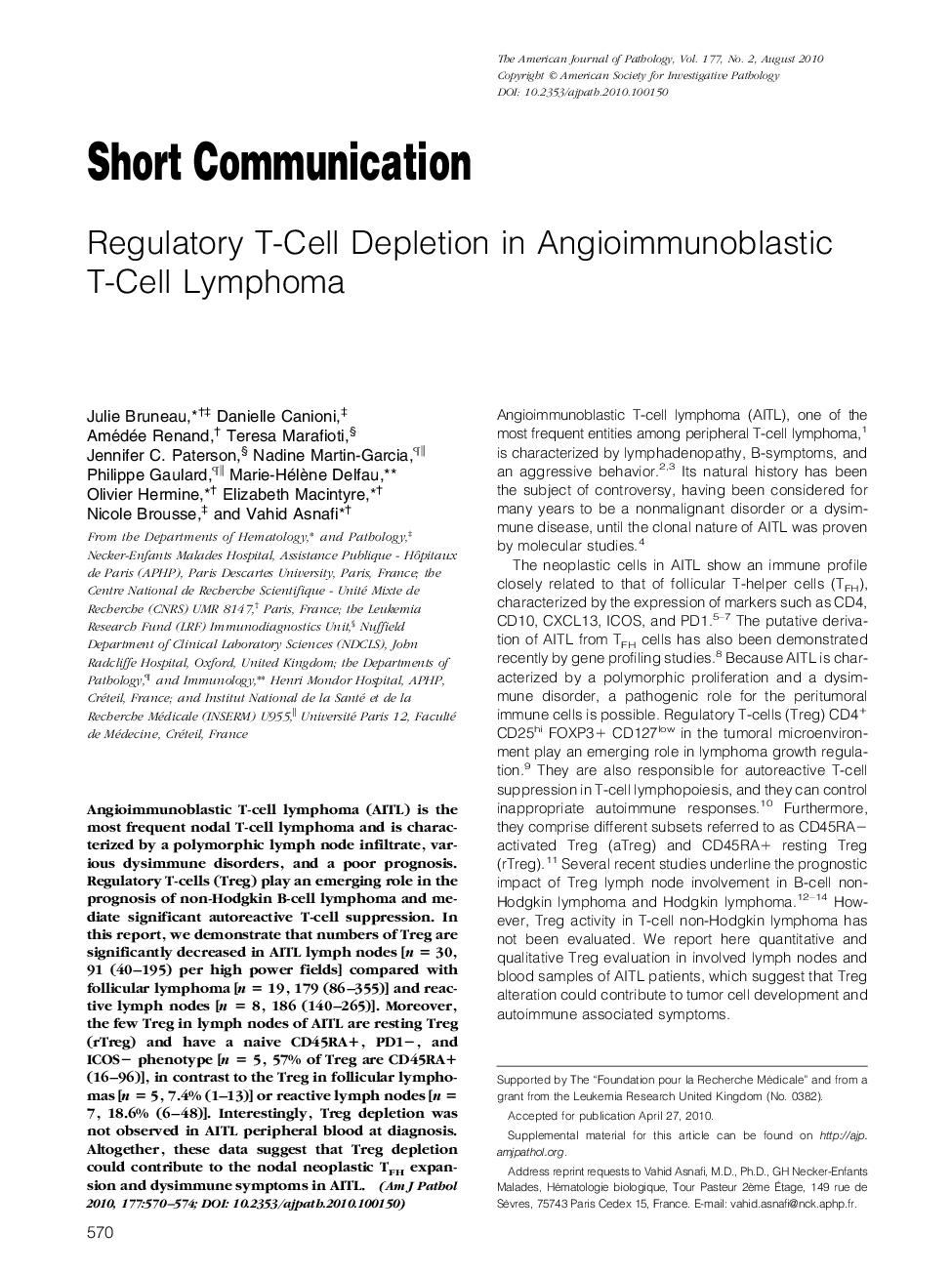 Regulatory T-Cell Depletion in Angioimmunoblastic T-Cell Lymphoma