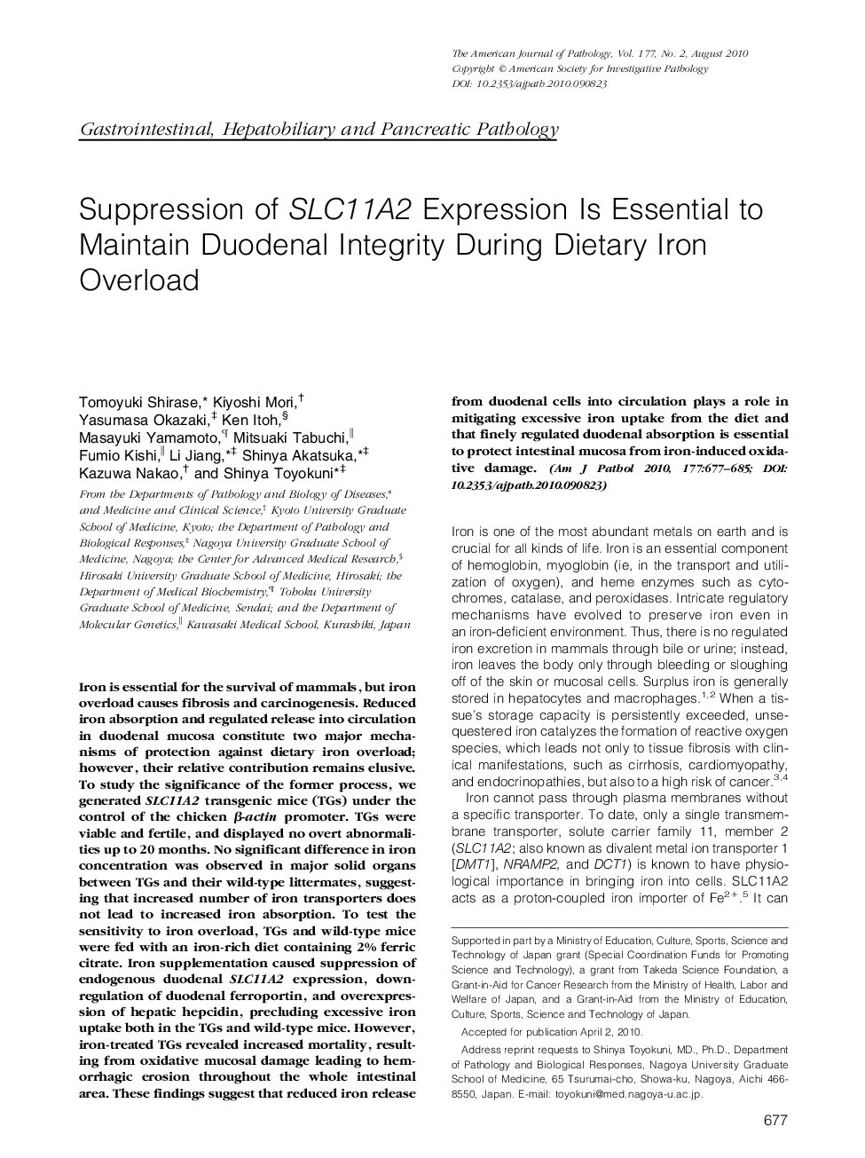 Regular ArticlesSuppression of SLC11A2 Expression Is Essential to Maintain Duodenal Integrity During Dietary Iron Overload
