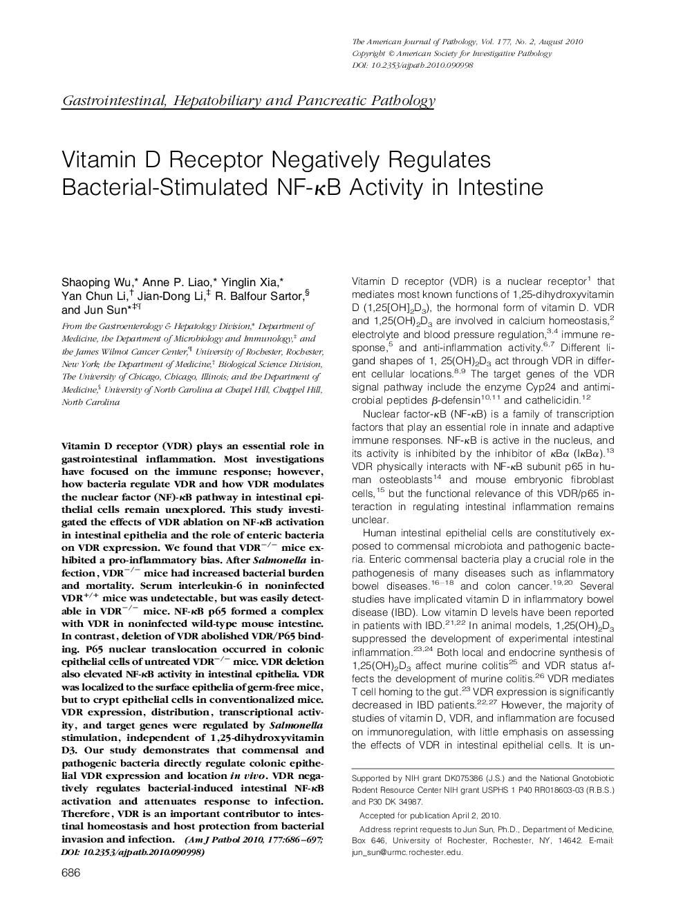 Vitamin D Receptor Negatively Regulates Bacterial-Stimulated NF-ÎºB Activity in Intestine