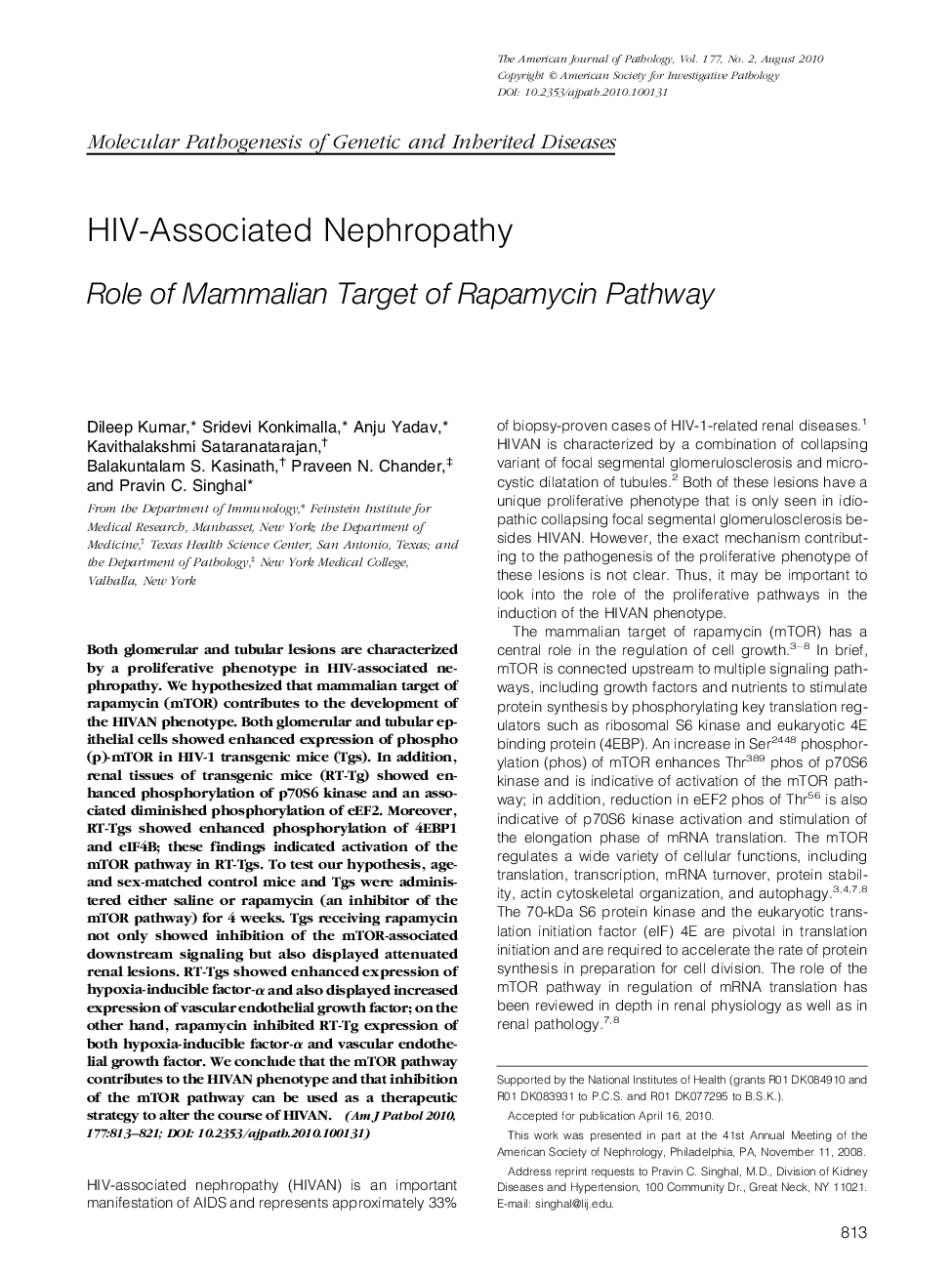 HIV-Associated Nephropathy: Role of Mammalian Target of Rapamycin Pathway