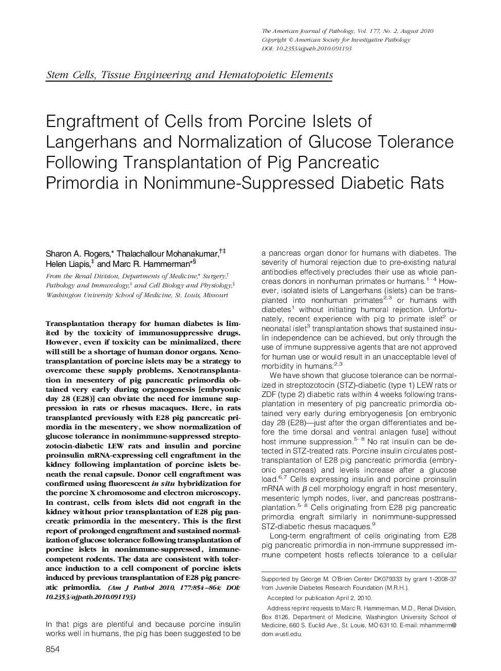 Engraftment of Cells from Porcine Islets of Langerhans and Normalization of Glucose Tolerance Following Transplantation of Pig Pancreatic Primordia in Nonimmune-Suppressed Diabetic Rats