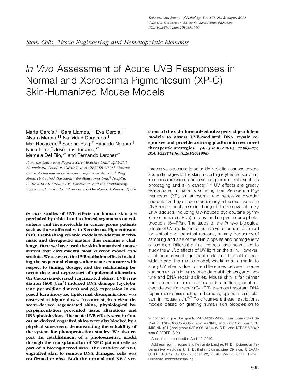 In Vivo Assessment of Acute UVB Responses in Normal and Xeroderma Pigmentosum (XP-C) Skin-Humanized Mouse Models