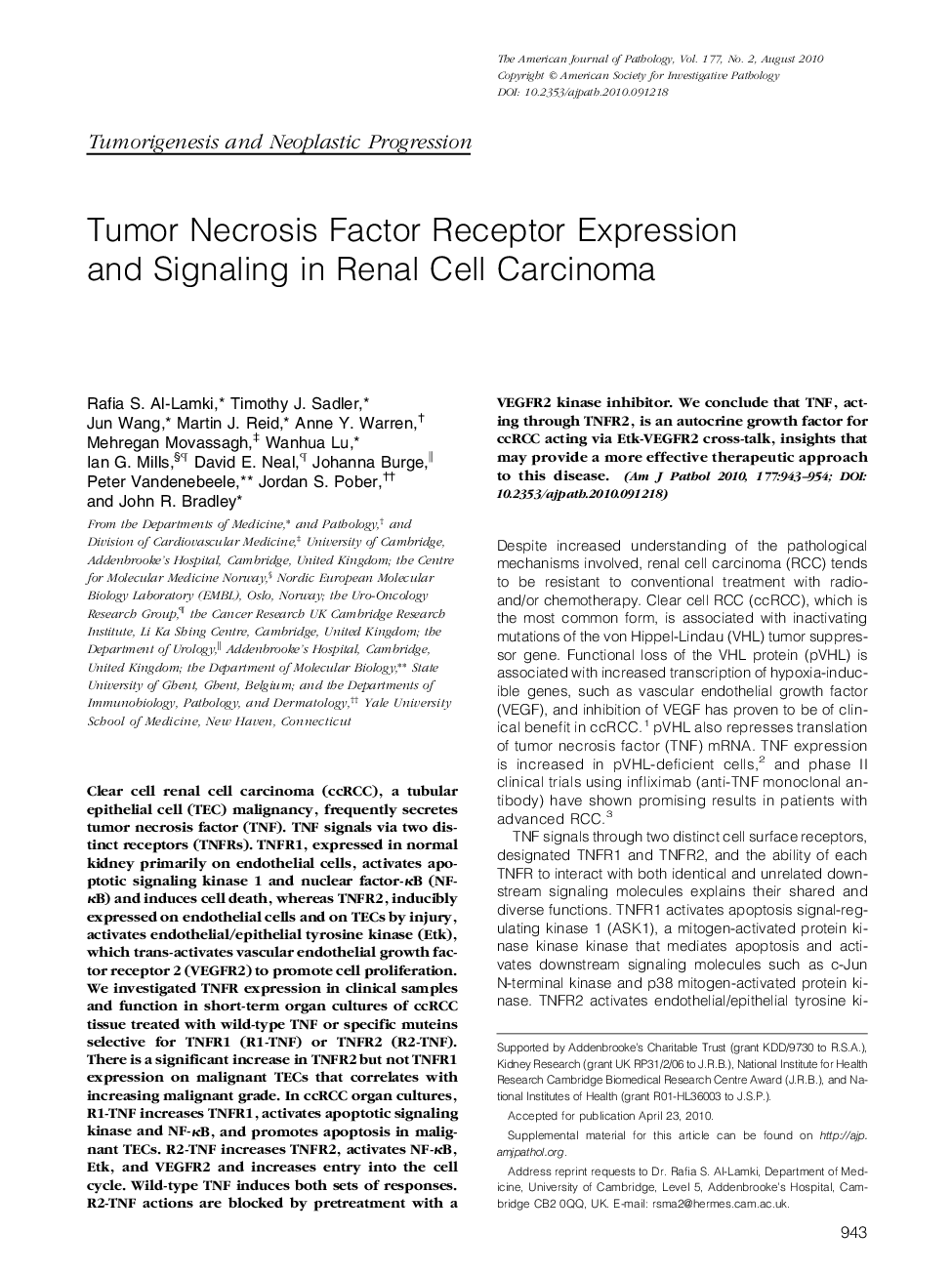 Regular ArticlesTumor Necrosis Factor Receptor Expression and Signaling in Renal Cell Carcinoma
