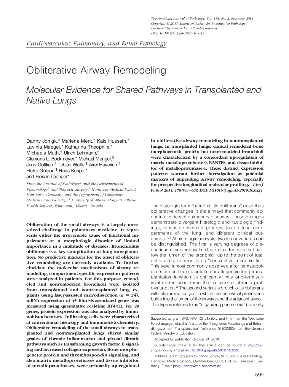 Obliterative Airway Remodeling