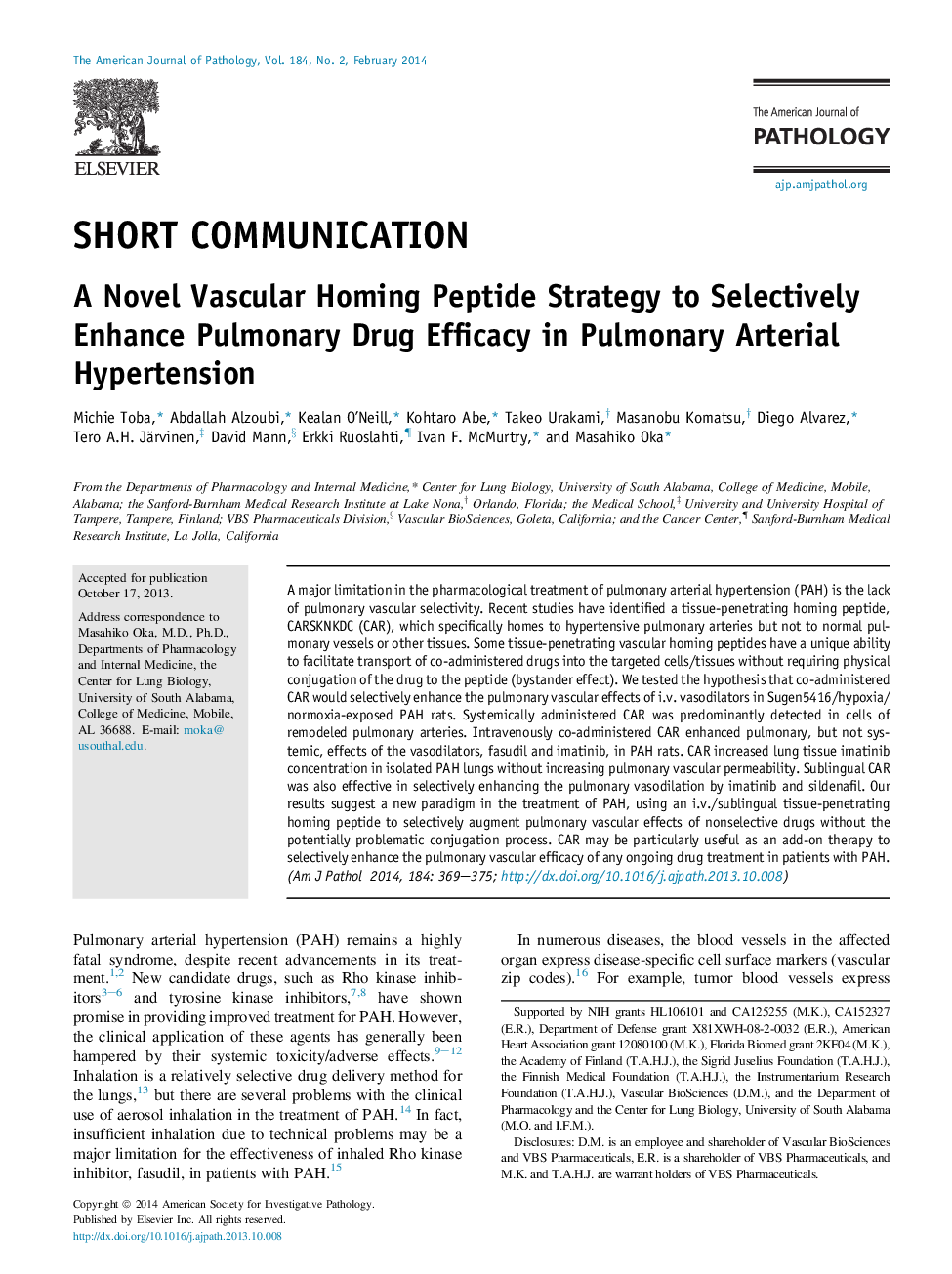 A Novel Vascular Homing Peptide Strategy to Selectively Enhance Pulmonary Drug Efficacy in Pulmonary Arterial Hypertension