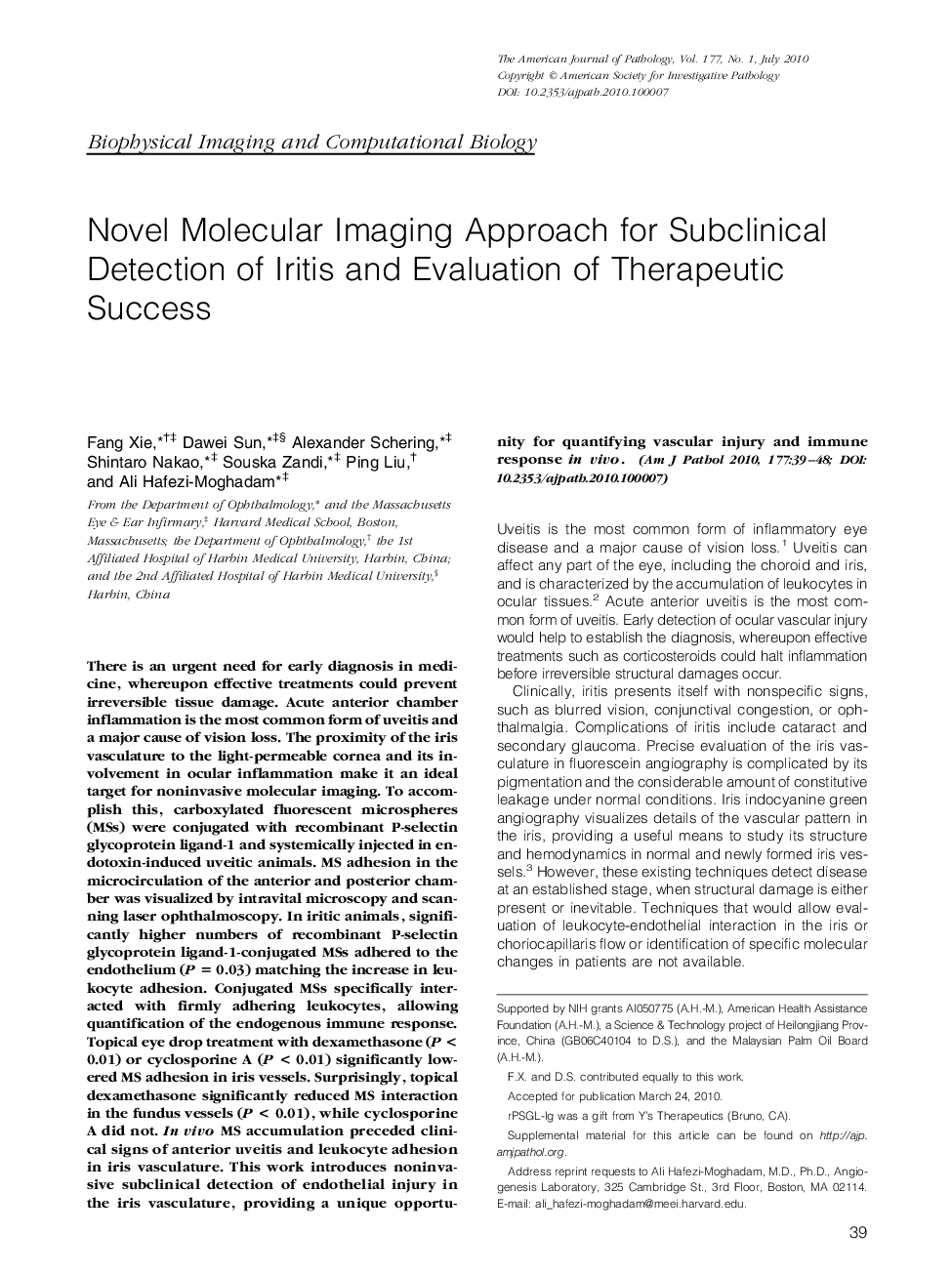 Novel Molecular Imaging Approach for Subclinical Detection of Iritis and Evaluation of Therapeutic Success