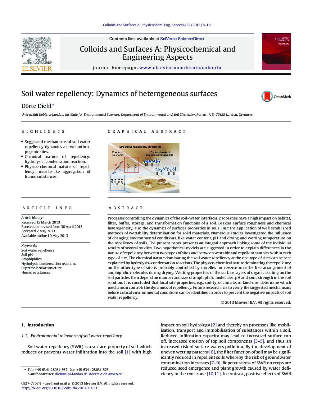 Soil water repellency: Dynamics of heterogeneous surfaces