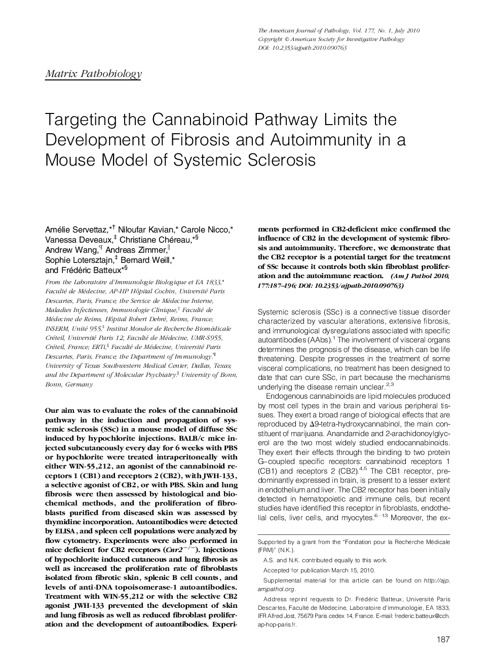 Targeting the Cannabinoid Pathway Limits the Development of Fibrosis and Autoimmunity in a Mouse Model of Systemic Sclerosis