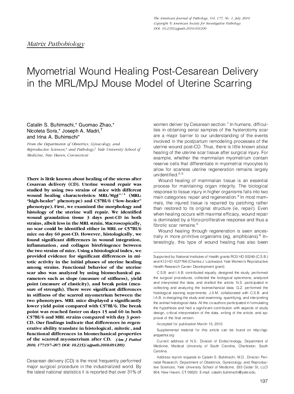 Myometrial Wound Healing Post-Cesarean Delivery in the MRL/MpJ Mouse Model of Uterine Scarring