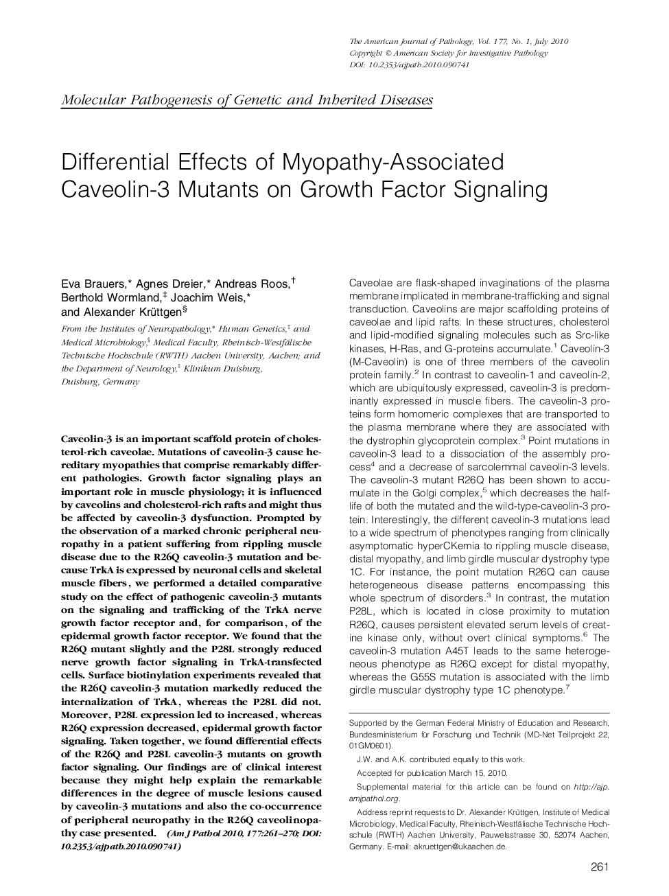 Differential Effects of Myopathy-Associated Caveolin-3 Mutants on Growth Factor Signaling