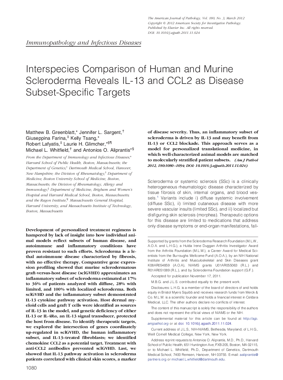 Interspecies Comparison of Human and Murine Scleroderma Reveals IL-13 and CCL2 as Disease Subset-Specific Targets