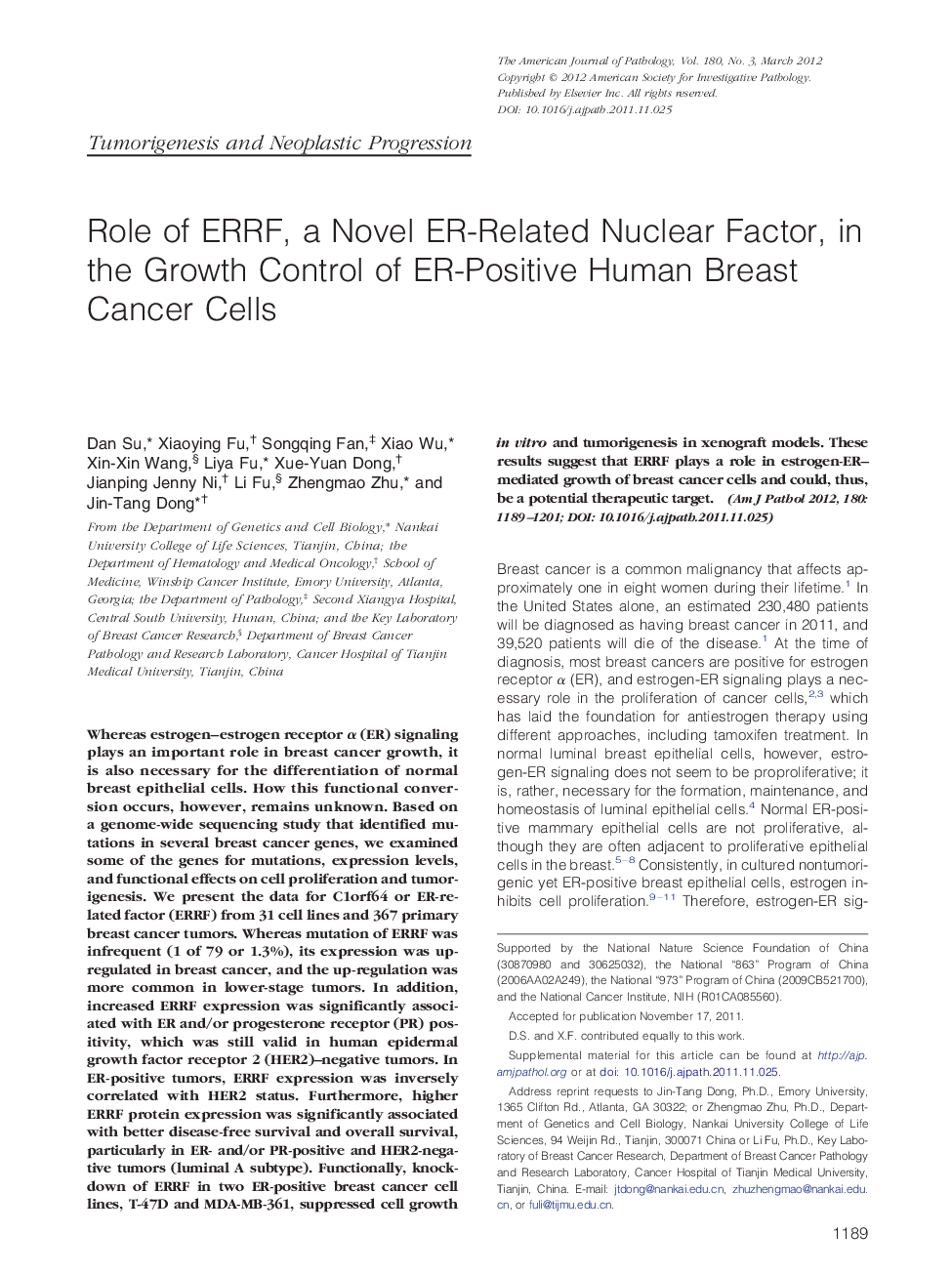 Role of ERRF, a Novel ER-Related Nuclear Factor, in the Growth Control of ER-Positive Human Breast Cancer Cells