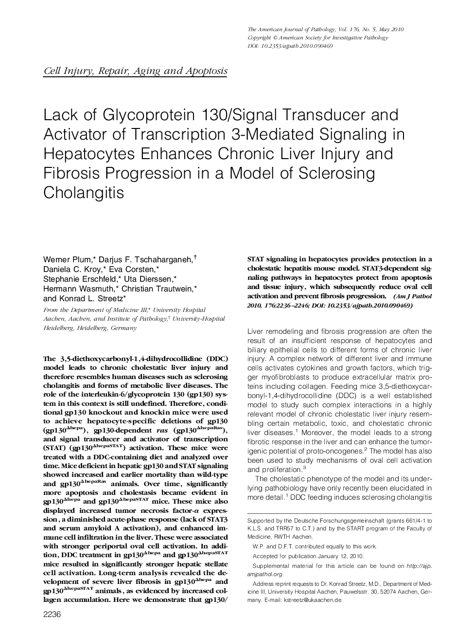 Lack of Glycoprotein 130/Signal Transducer and Activator of Transcription 3-Mediated Signaling in Hepatocytes Enhances Chronic Liver Injury and Fibrosis Progression in a Model of Sclerosing Cholangitis